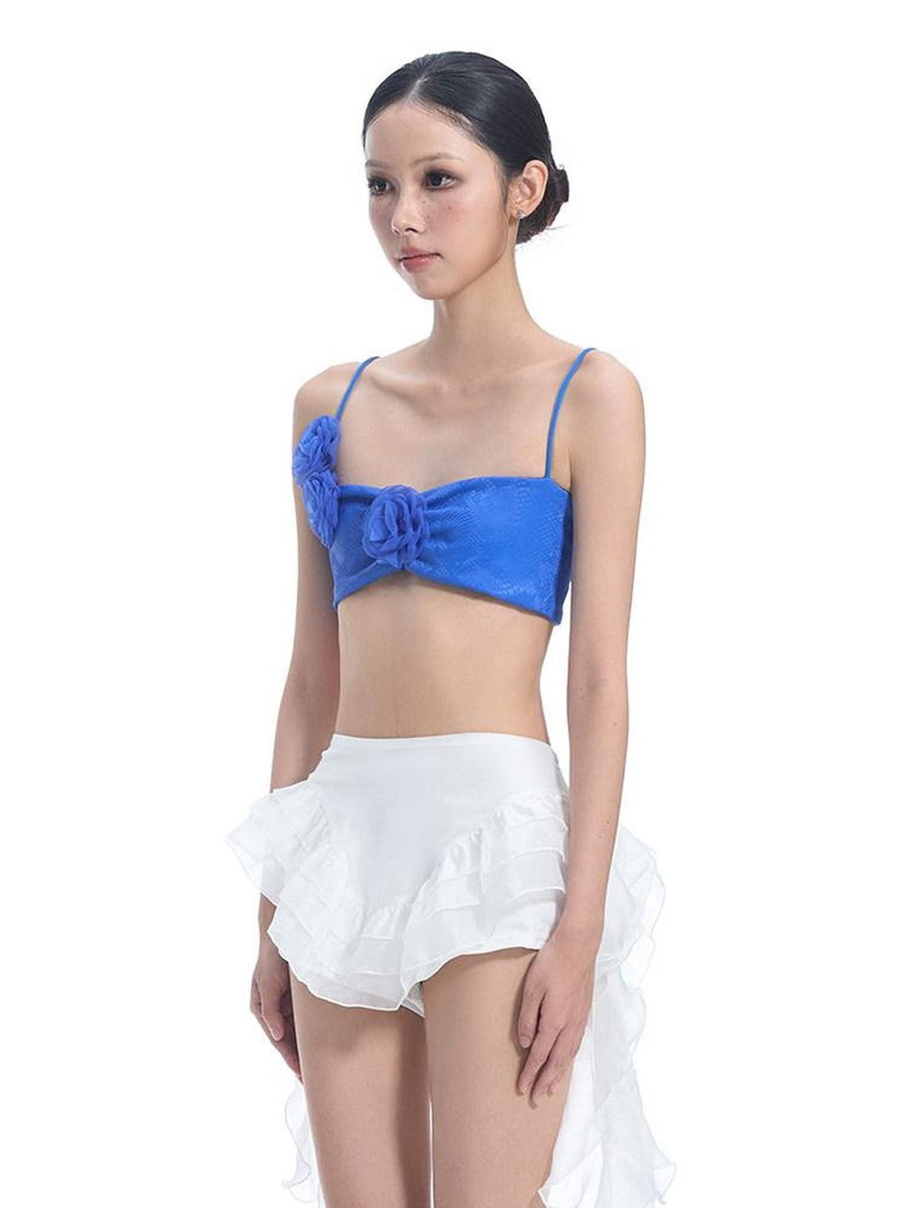 START THE ENGINE Blue 3d Floral Embellished Asymmetrical Strappy Women's Camisoles