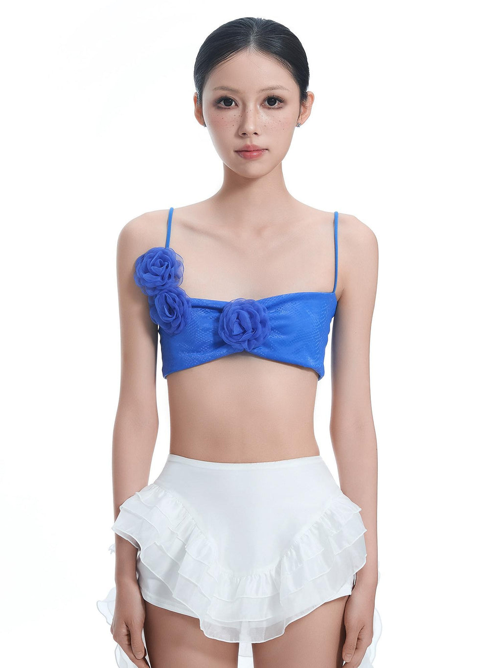 START THE ENGINE Blue 3d Floral Embellished Asymmetrical Strappy Women's Camisoles