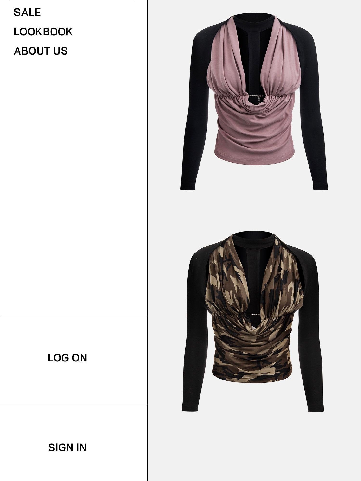 START THE ENGINE Camouflage Spliced Deep V Tie Women's Viscose Long Sleeve T-shirts
