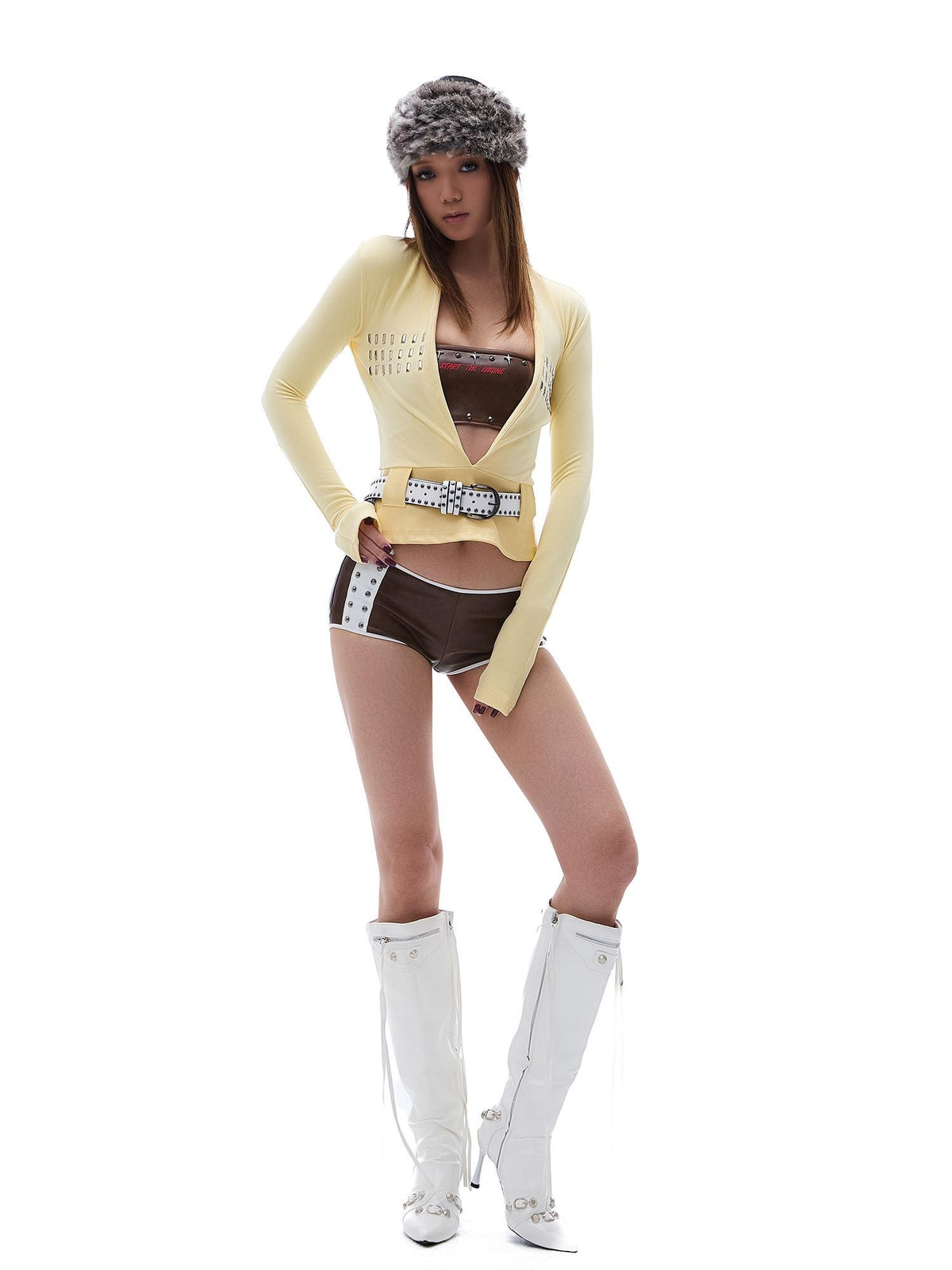 START THE ENGINE Colorblock Studded Slim Fit Pu Leather Women's Hot Pants