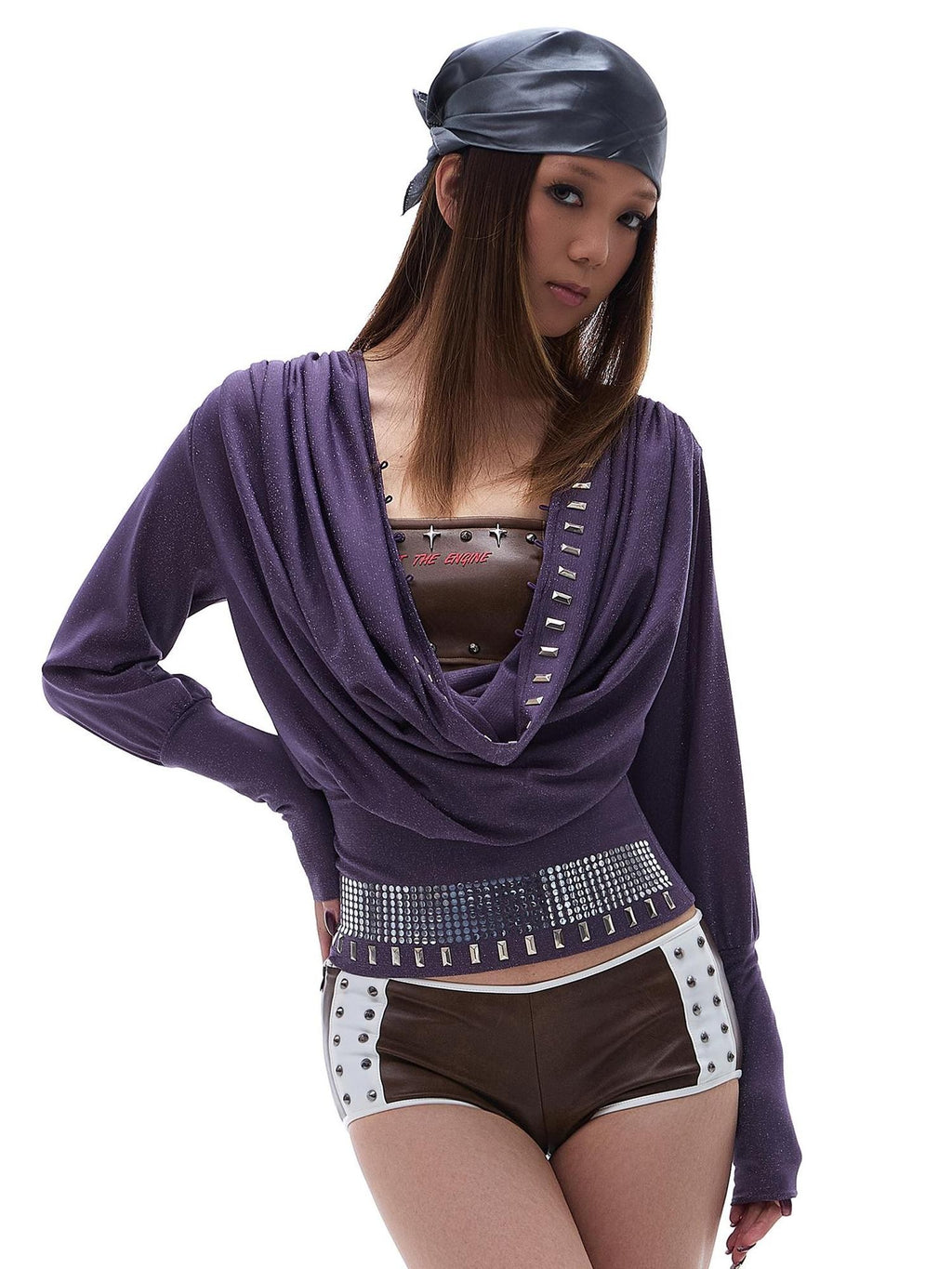 START THE ENGINE Colorblock Studded Slim Fit Pu Leather Women's Hot Pants