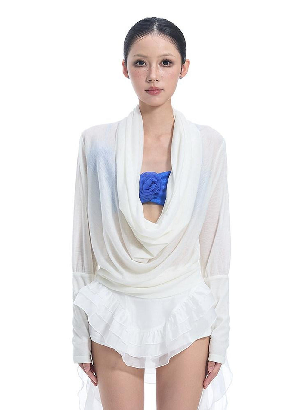 START THE ENGINE Convertible One Shoulder Sheer Plunge Women's Lyocell Long Sleeve T-shirts