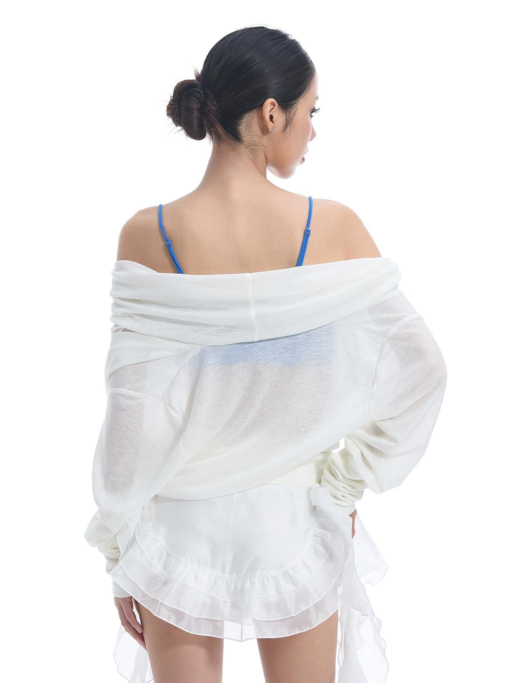 START THE ENGINE Convertible One Shoulder Sheer Plunge Women's Lyocell Long Sleeve T-shirts