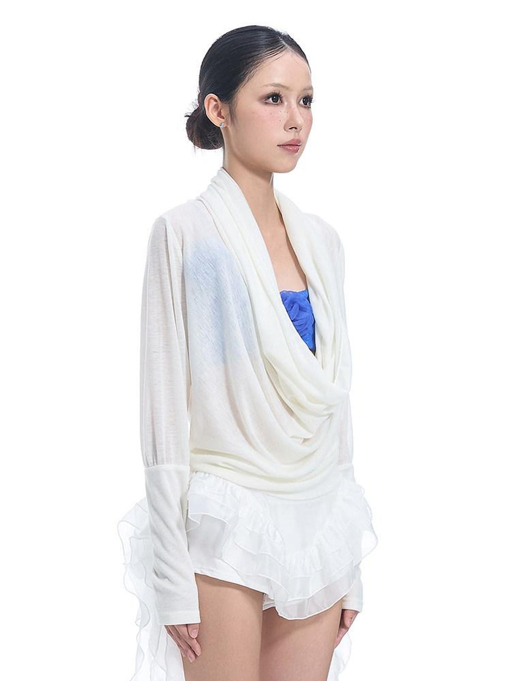 START THE ENGINE Convertible One Shoulder Sheer Plunge Women's Lyocell Long Sleeve T-shirts