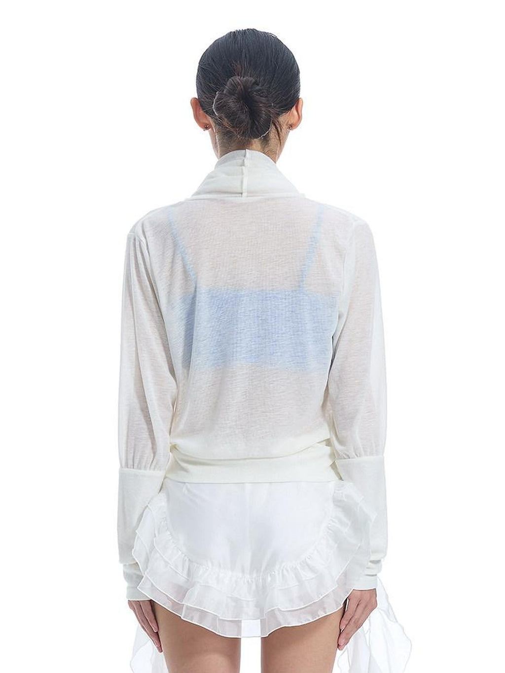 START THE ENGINE Convertible One Shoulder Sheer Plunge Women's Lyocell Long Sleeve T-shirts