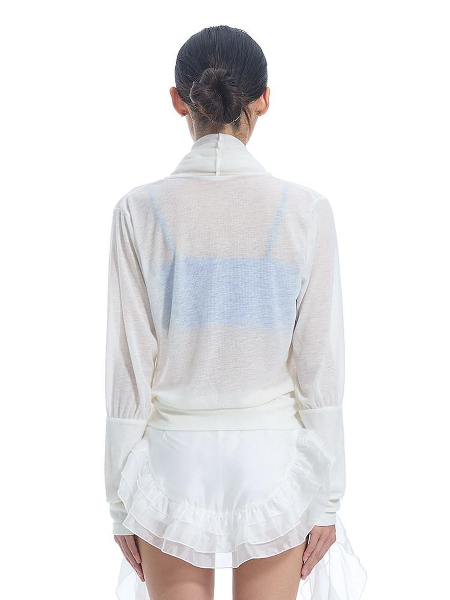 START THE ENGINE Convertible One Shoulder Sheer Plunge Women's Lyocell Long Sleeve T-shirts