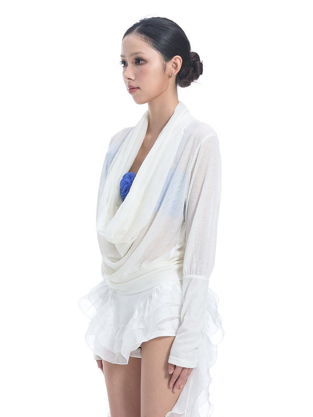 START THE ENGINE Convertible One Shoulder Sheer Plunge Women's Lyocell Long Sleeve T-shirts