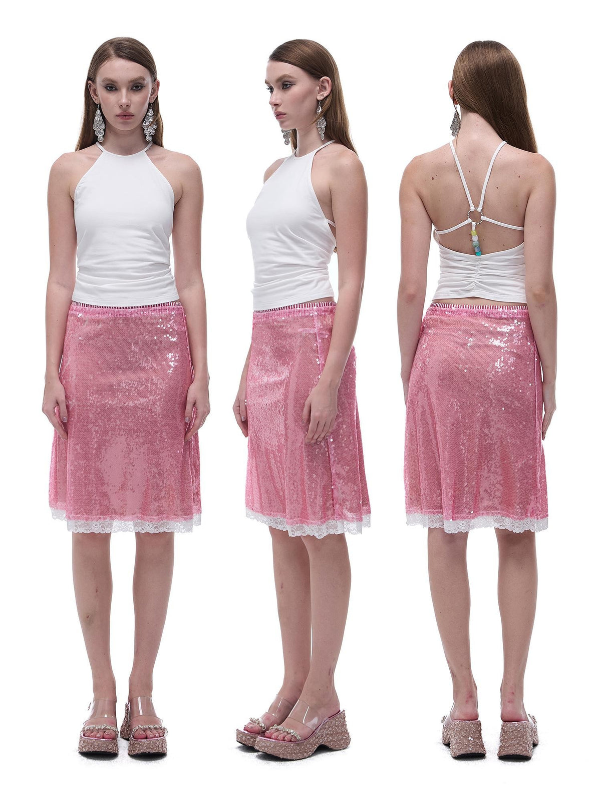 START THE ENGINE Crisscross Beaded Backless Ruched Fitted Cotton Women's Tank Tops