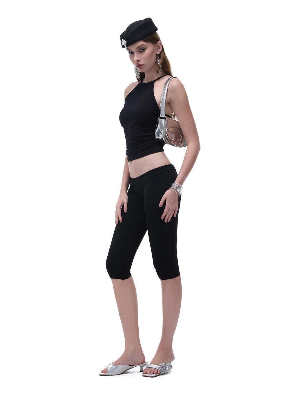 START THE ENGINE Crisscross Beaded Backless Ruched Fitted Cotton Women's Tank Tops