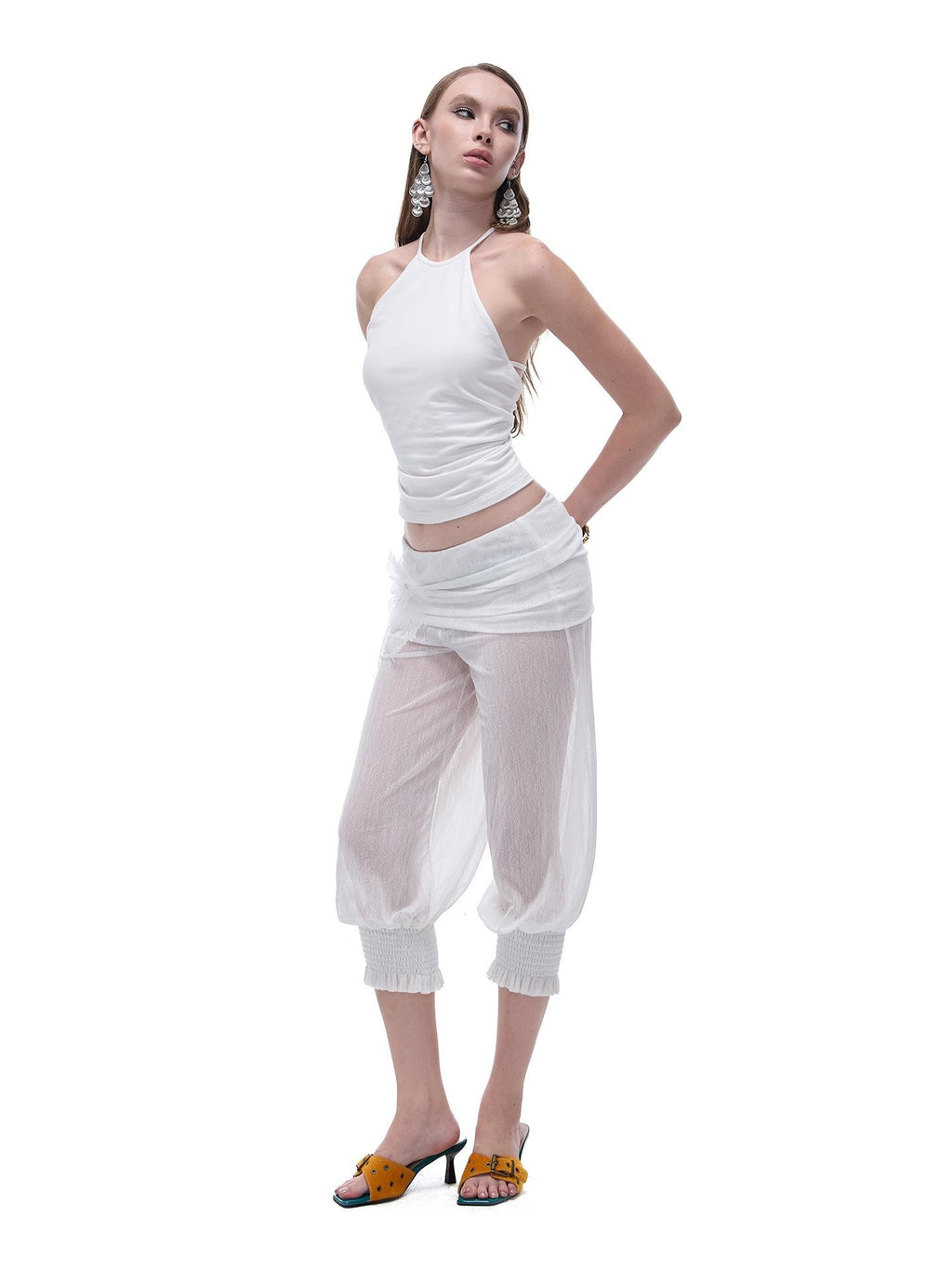 START THE ENGINE Crisscross Beaded Backless Ruched Fitted Cotton Women's Tank Tops