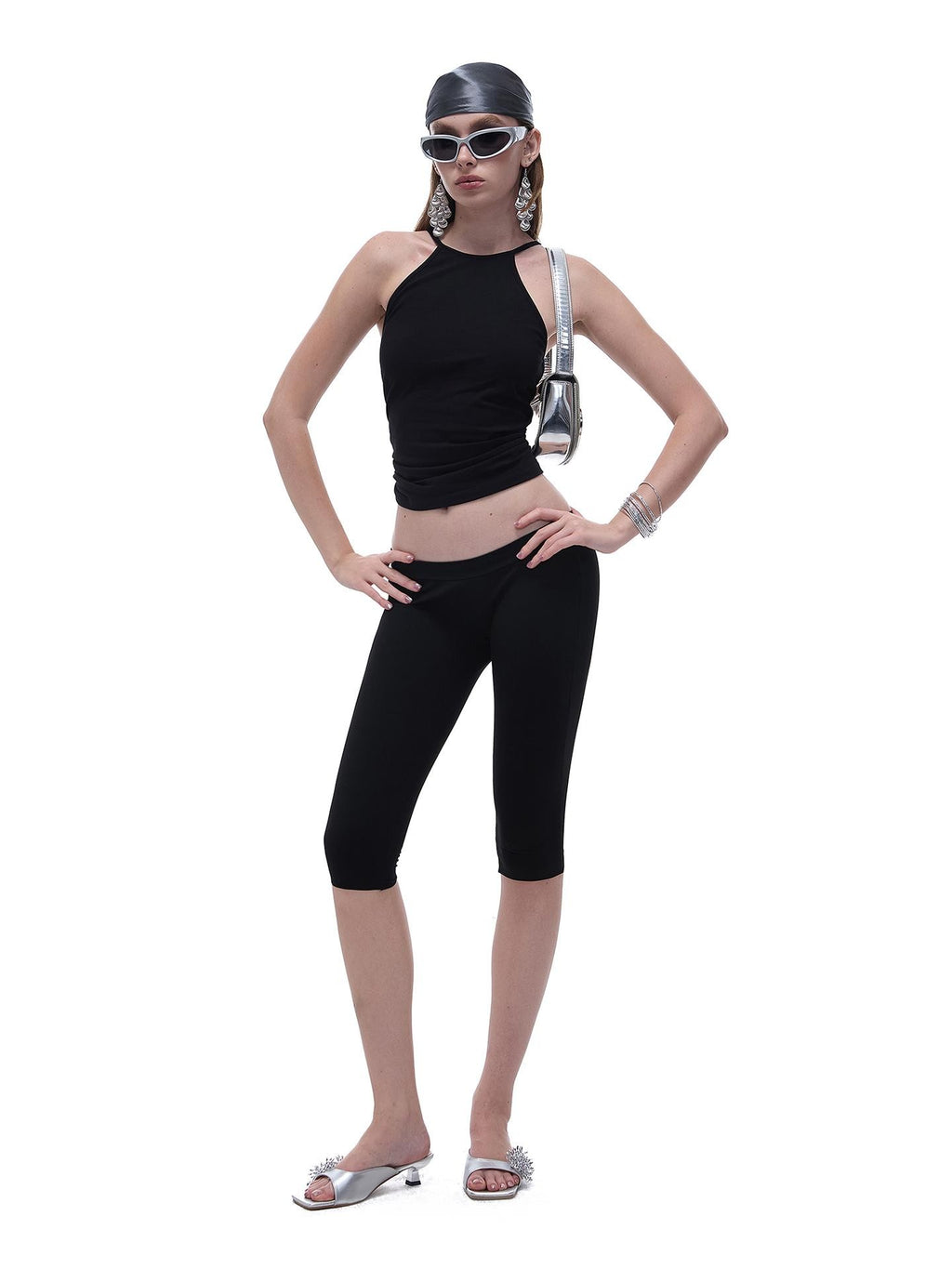 START THE ENGINE Crisscross Beaded Backless Ruched Fitted Cotton Women's Tank Tops