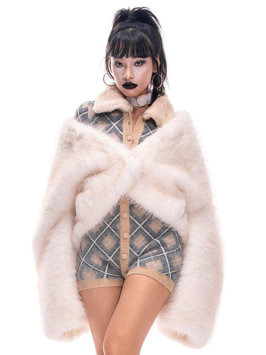 START THE ENGINE Cropped Stand Collar Integrated Leather Fur Street Women's Eco Faux Fur Coats