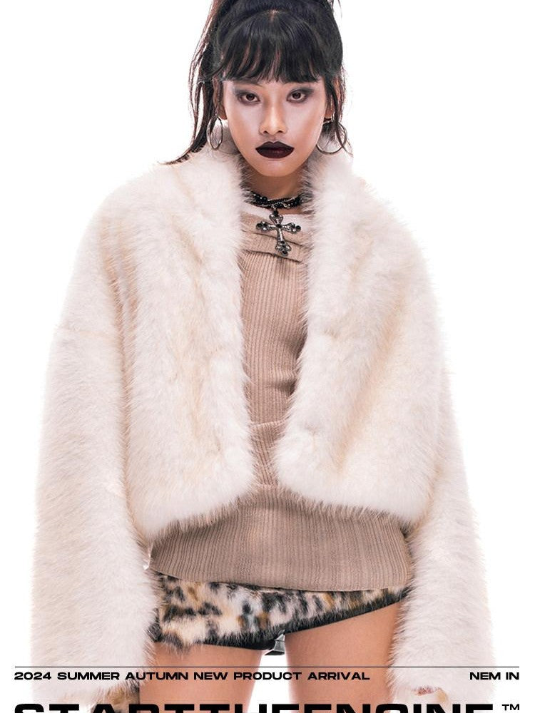 START THE ENGINE Cropped Stand Collar Integrated Leather Fur Street Women's Eco Faux Fur Coats