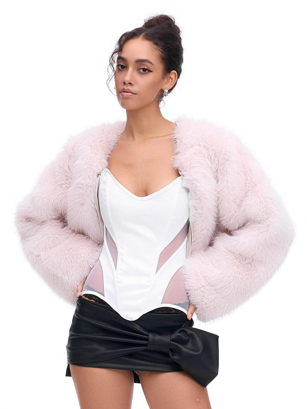 START THE ENGINE Cropped Tie Solid Plush Loose Fit Women's Polyester Eco Faux Fur Fleece Jackets