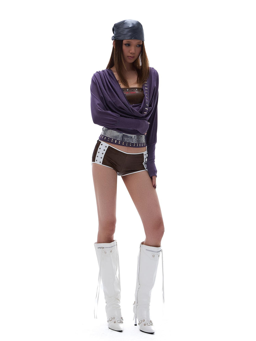 START THE ENGINE Deep V Cowl Neck Rhinestone Lace Up Women's Slim Fit Long Sleeve T-shirts