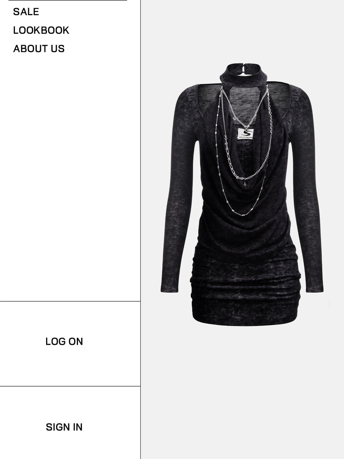 START THE ENGINE Distressed Halter Draped Neck Slim Fit Long Sleeve Women's Casual Mini Dresses