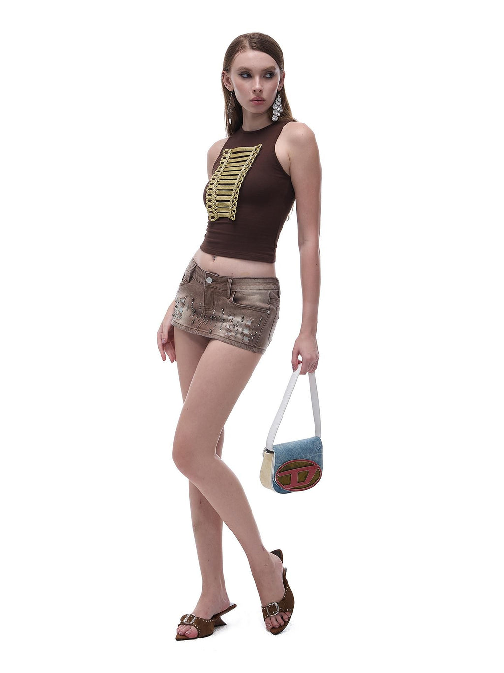 START THE ENGINE Distressed Low Waist Washed Stretch Denim Women's Cotton Mini Skirts