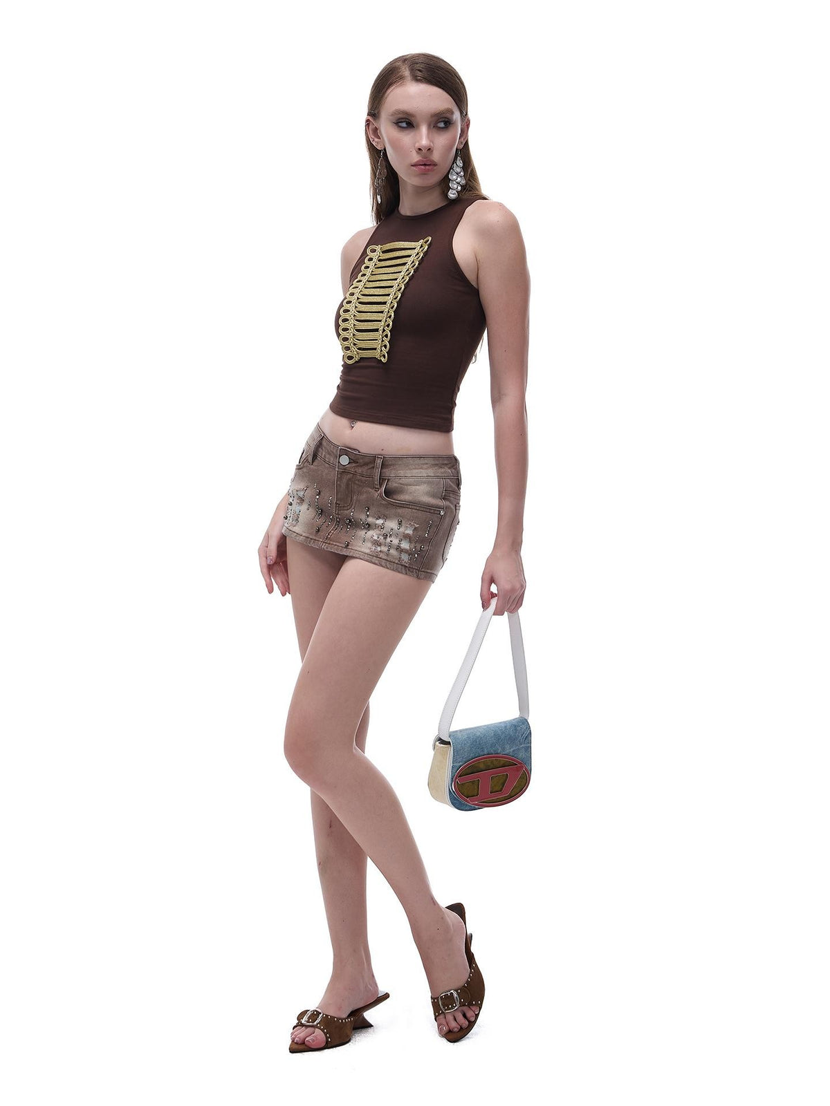 START THE ENGINE Distressed Low Waist Washed Stretch Denim Women's Cotton Mini Skirts