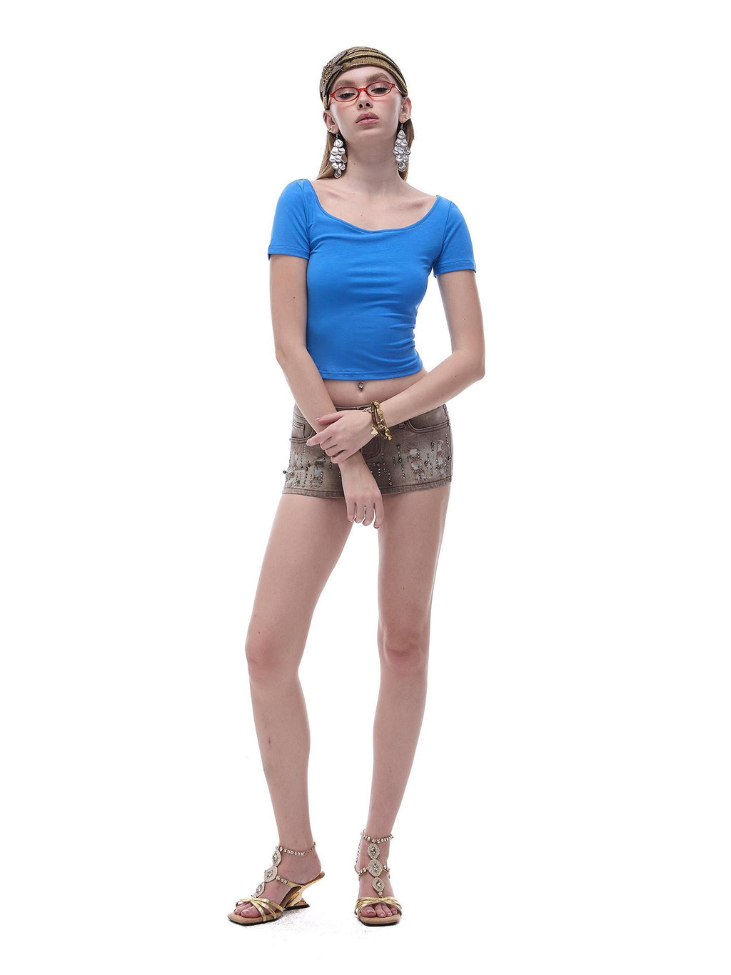 START THE ENGINE Distressed Low Waist Washed Stretch Denim Women's Cotton Mini Skirts
