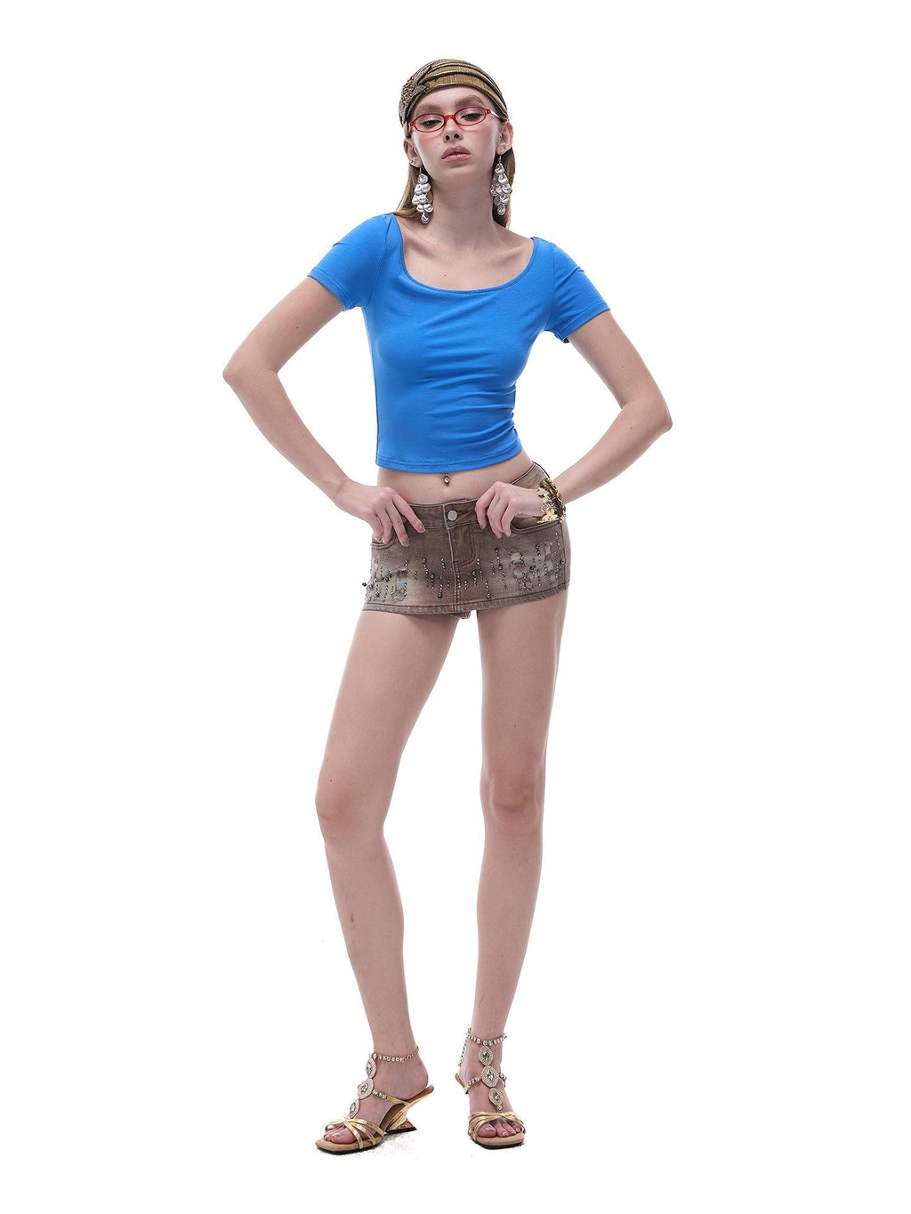 START THE ENGINE Distressed Low Waist Washed Stretch Denim Women's Cotton Mini Skirts