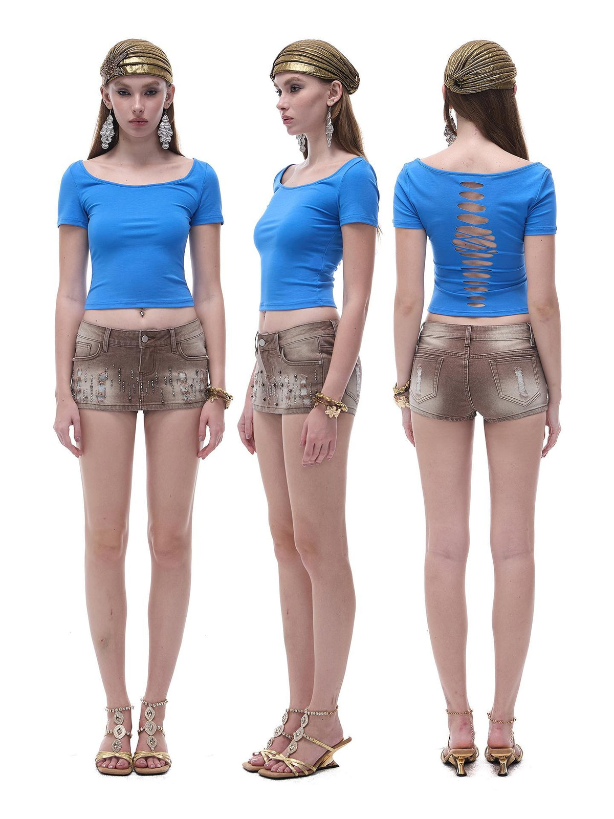 START THE ENGINE Distressed Low Waist Washed Stretch Denim Women's Cotton Mini Skirts