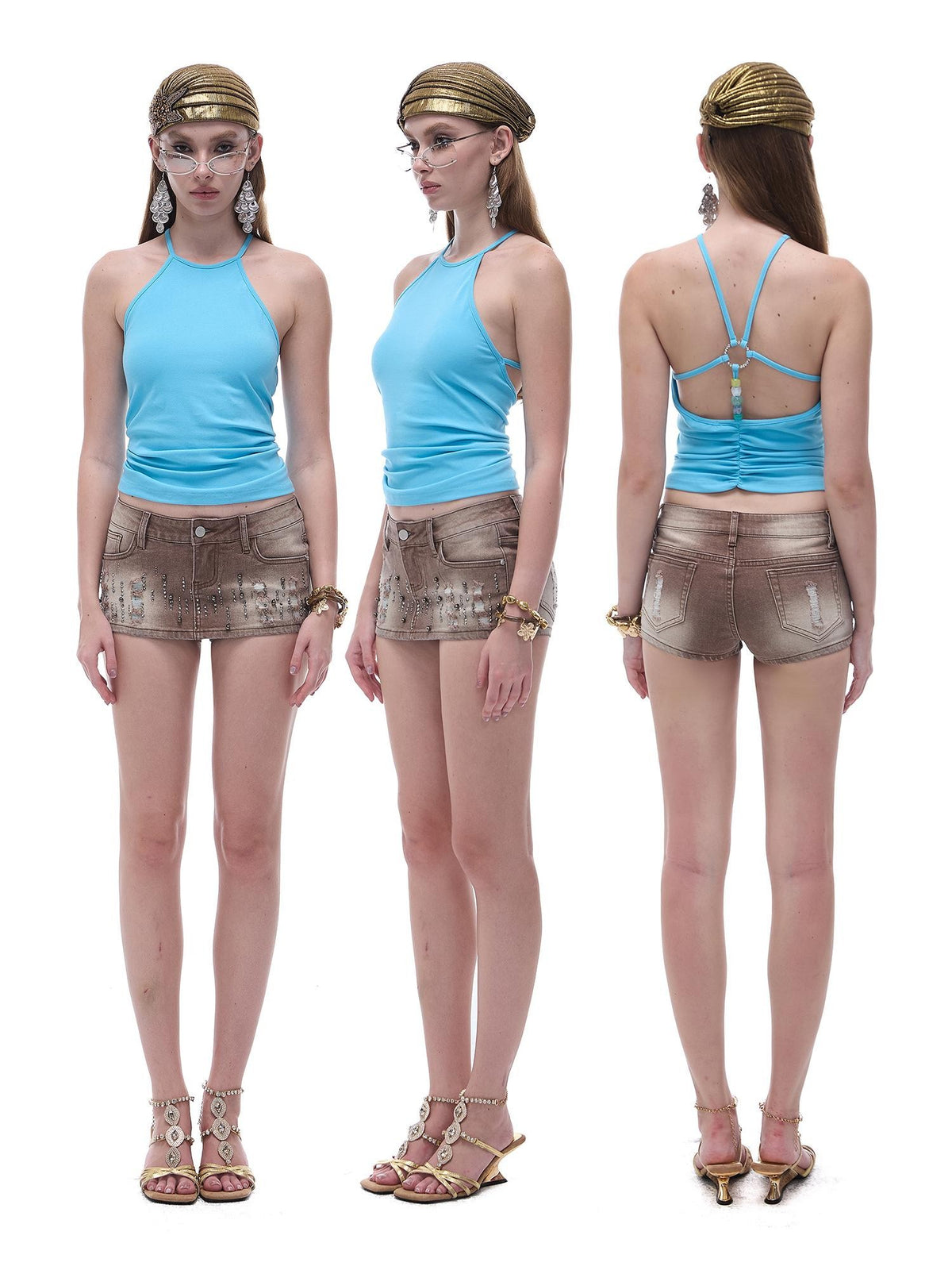 START THE ENGINE Distressed Low Waist Washed Stretch Denim Women's Cotton Mini Skirts