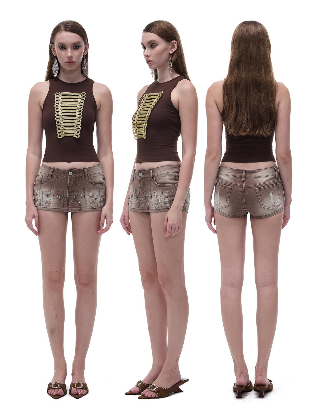 START THE ENGINE Distressed Low Waist Washed Stretch Denim Women's Cotton Mini Skirts