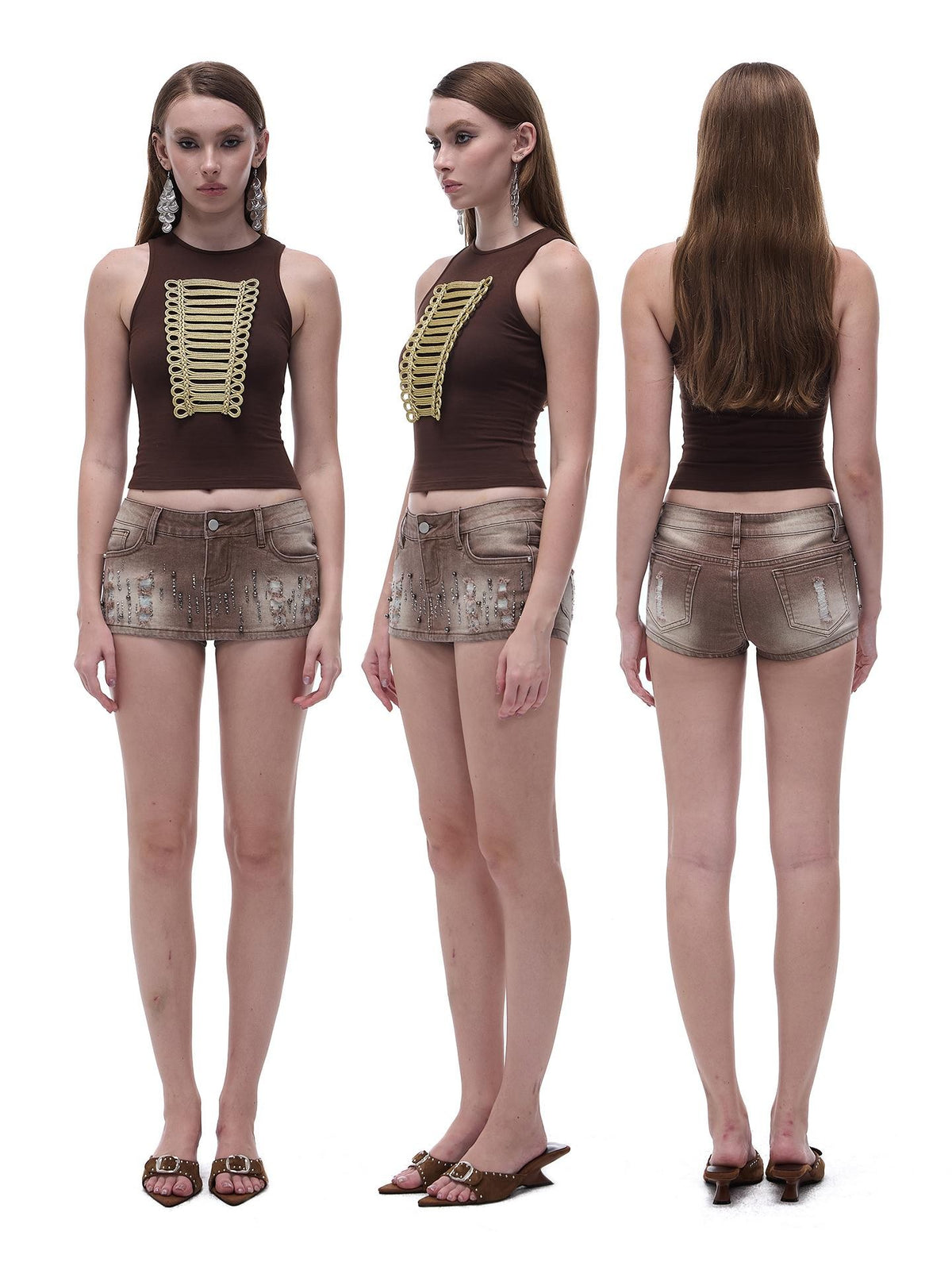START THE ENGINE Distressed Low Waist Washed Stretch Denim Women's Cotton Mini Skirts