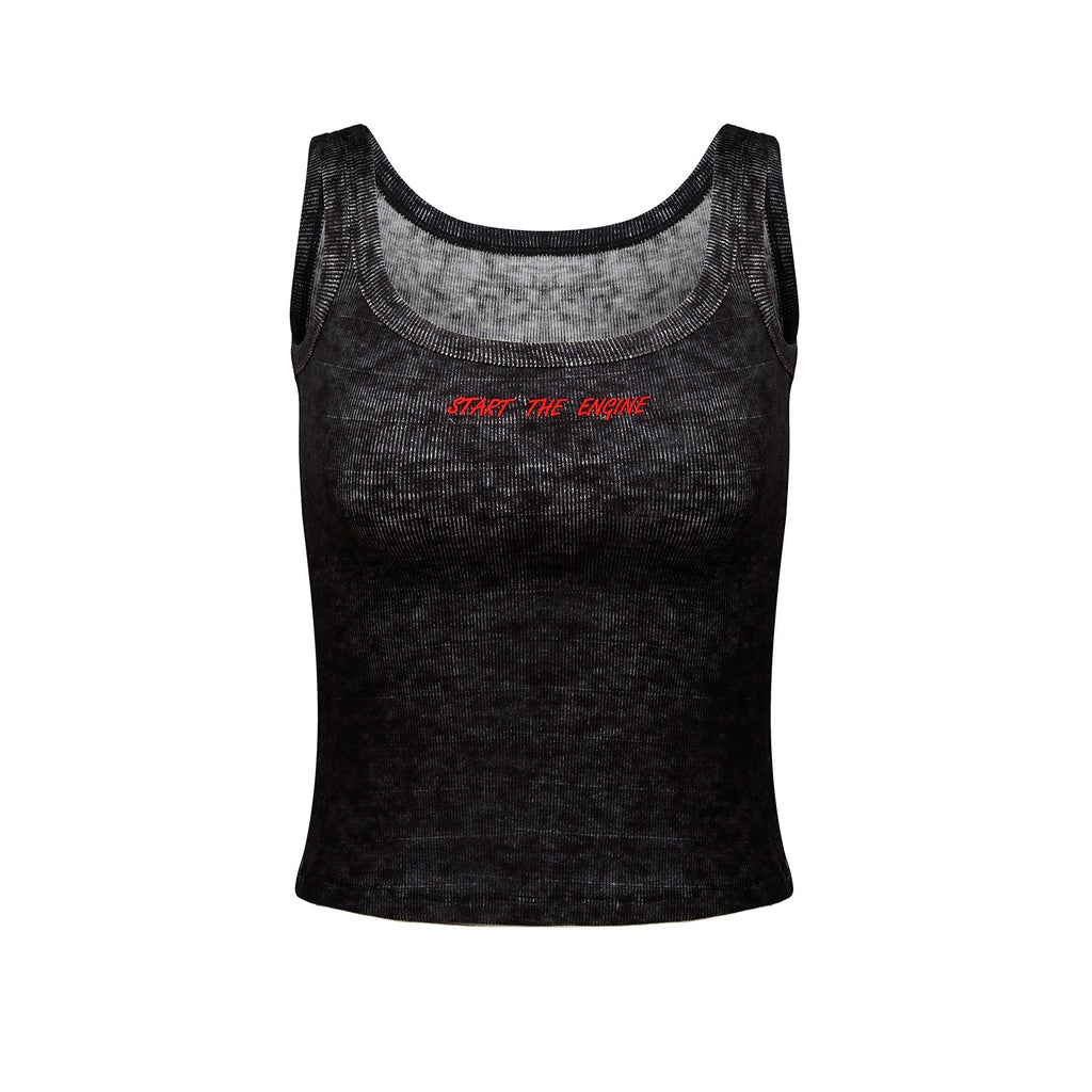 START_THE_ENGINE_Graphic_Print_Distressed_Slim_Fit_Ribbed_Women's_Polyester_Tank_Tops_929797307833_MISSTT