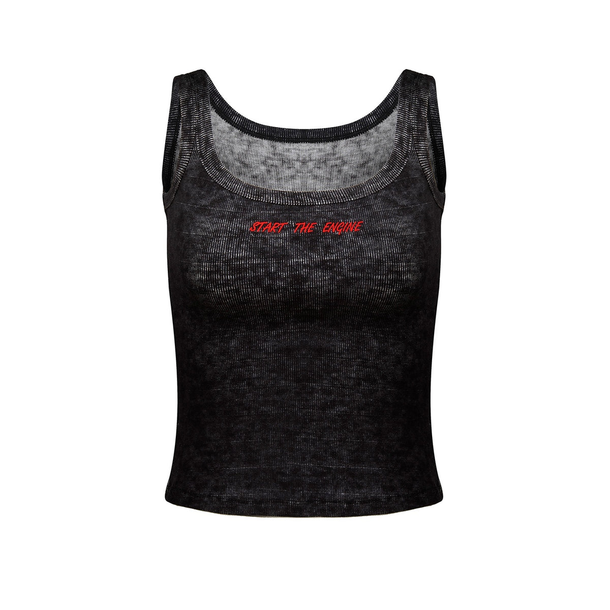 START_THE_ENGINE_Graphic_Print_Distressed_Slim_Fit_Ribbed_Women's_Polyester_Tank_Tops_929797307833_MISSTT