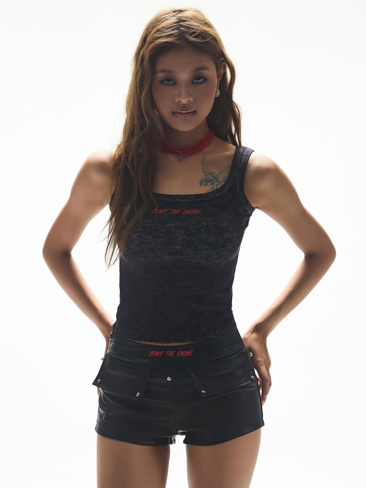 START THE ENGINE Graphic Print Distressed Slim Fit Ribbed Women's Polyester Tank Tops
