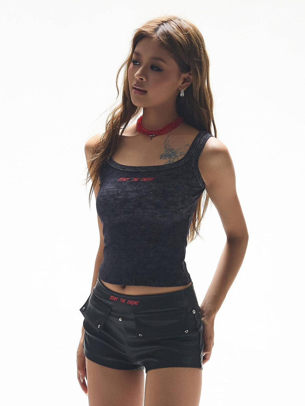 START THE ENGINE Graphic Print Distressed Slim Fit Ribbed Women's Polyester Tank Tops