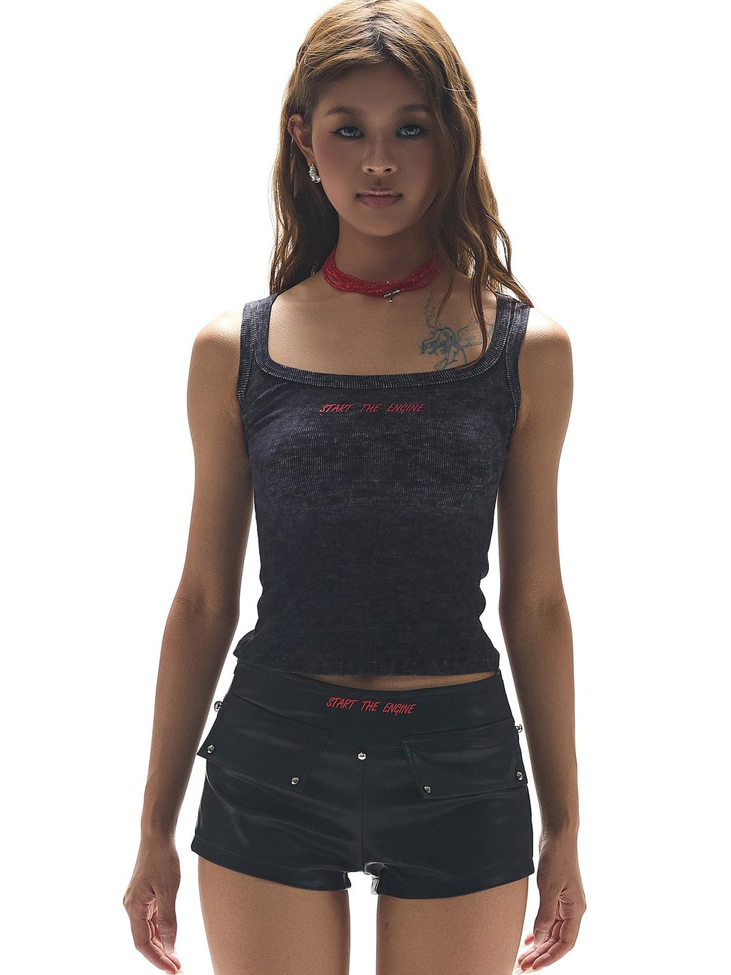START THE ENGINE Graphic Print Distressed Slim Fit Ribbed Women's Polyester Tank Tops
