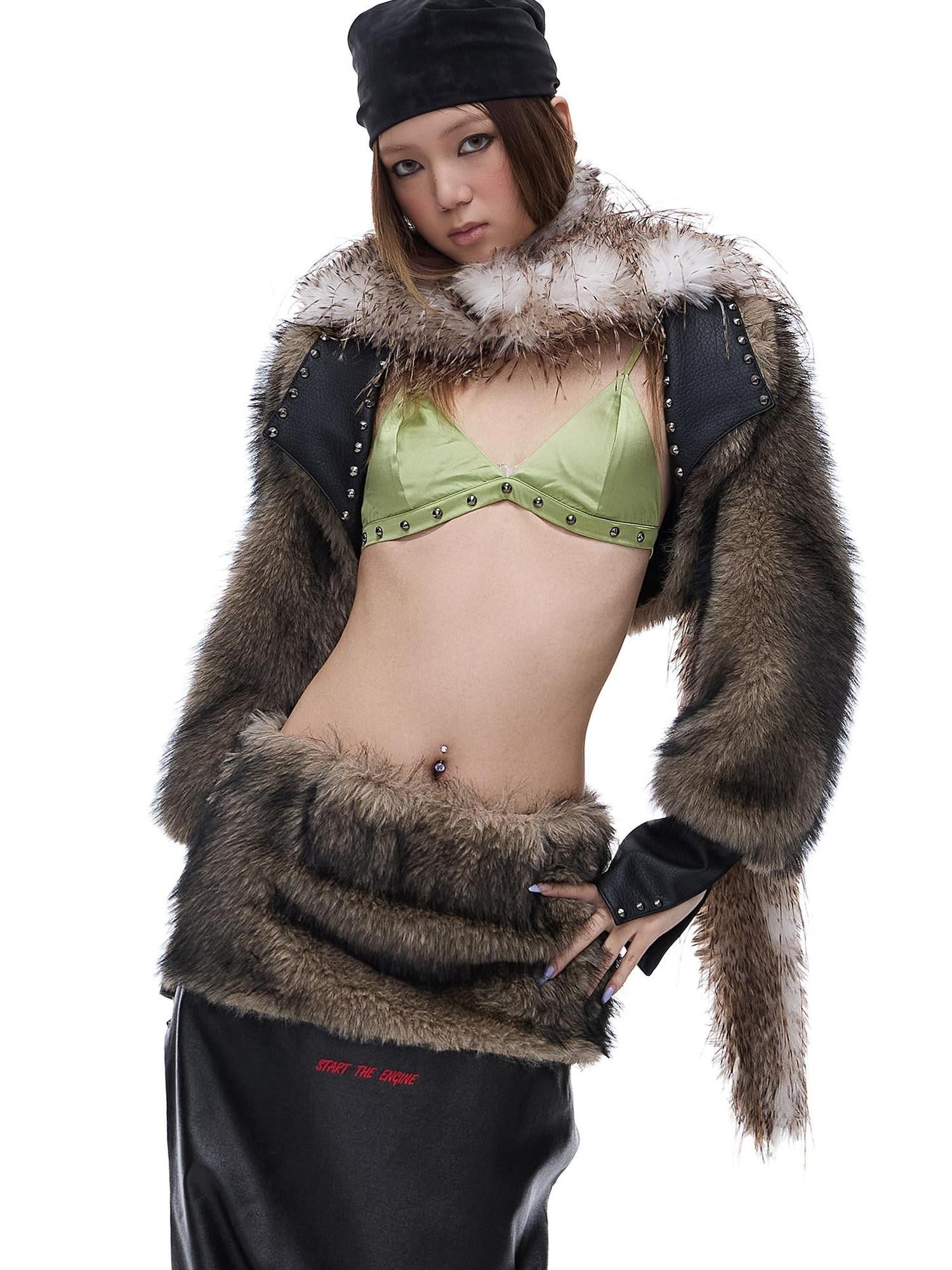 START THE ENGINE Green Studded Triangle Double Strap Minimizing Women's Silk String Bikinis