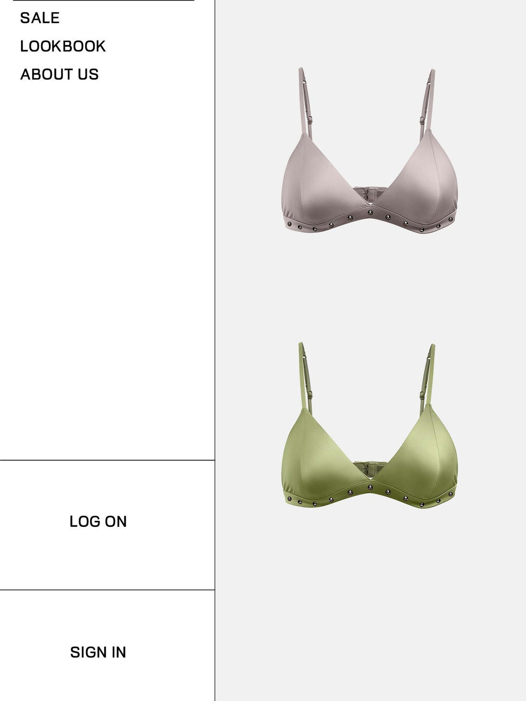 START THE ENGINE Green Studded Triangle Double Strap Minimizing Women's Silk String Bikinis