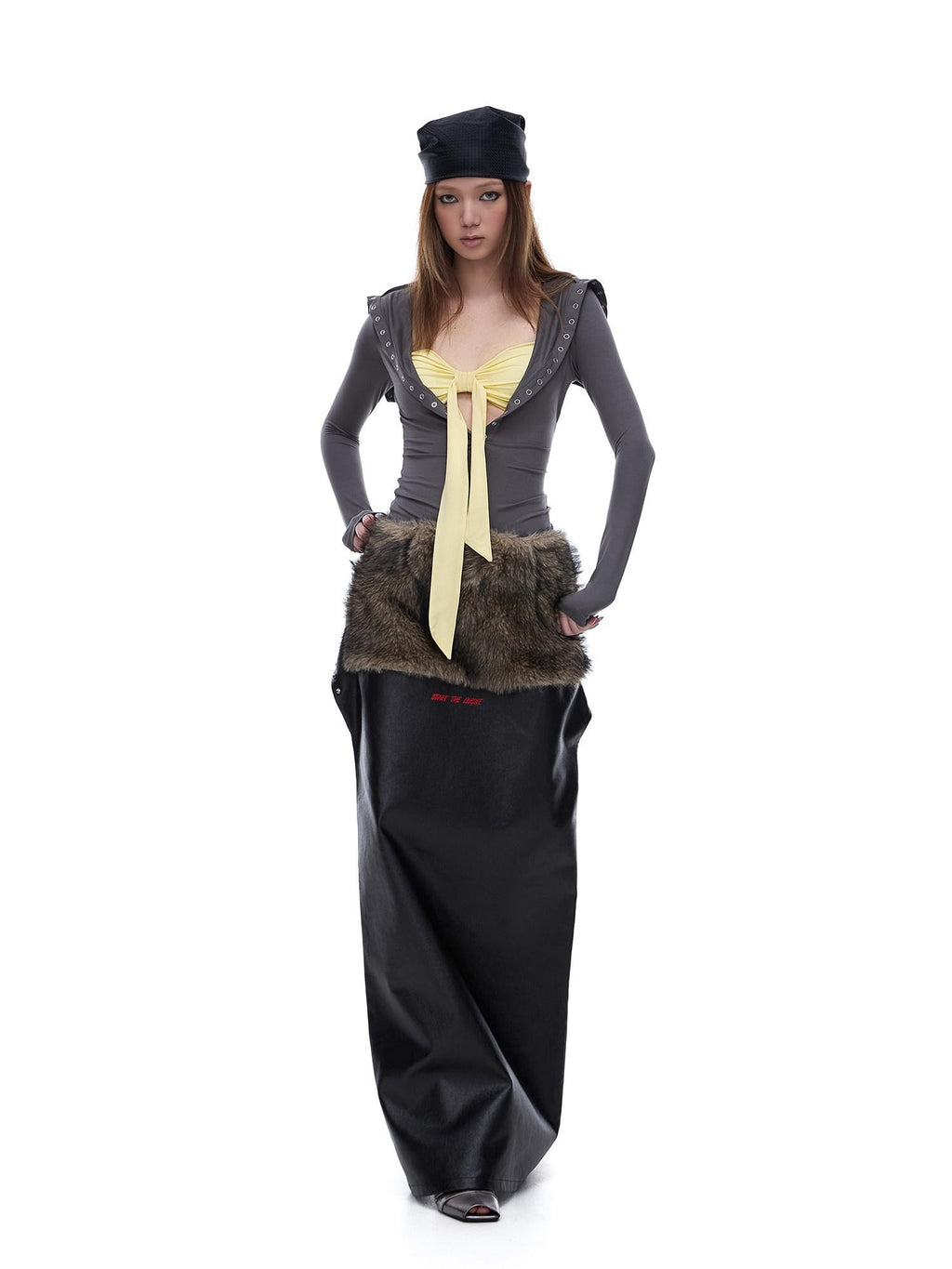 START THE ENGINE Grey Faux Two Piece Lapel Button Women's Lyocell Long Sleeve T-shirts