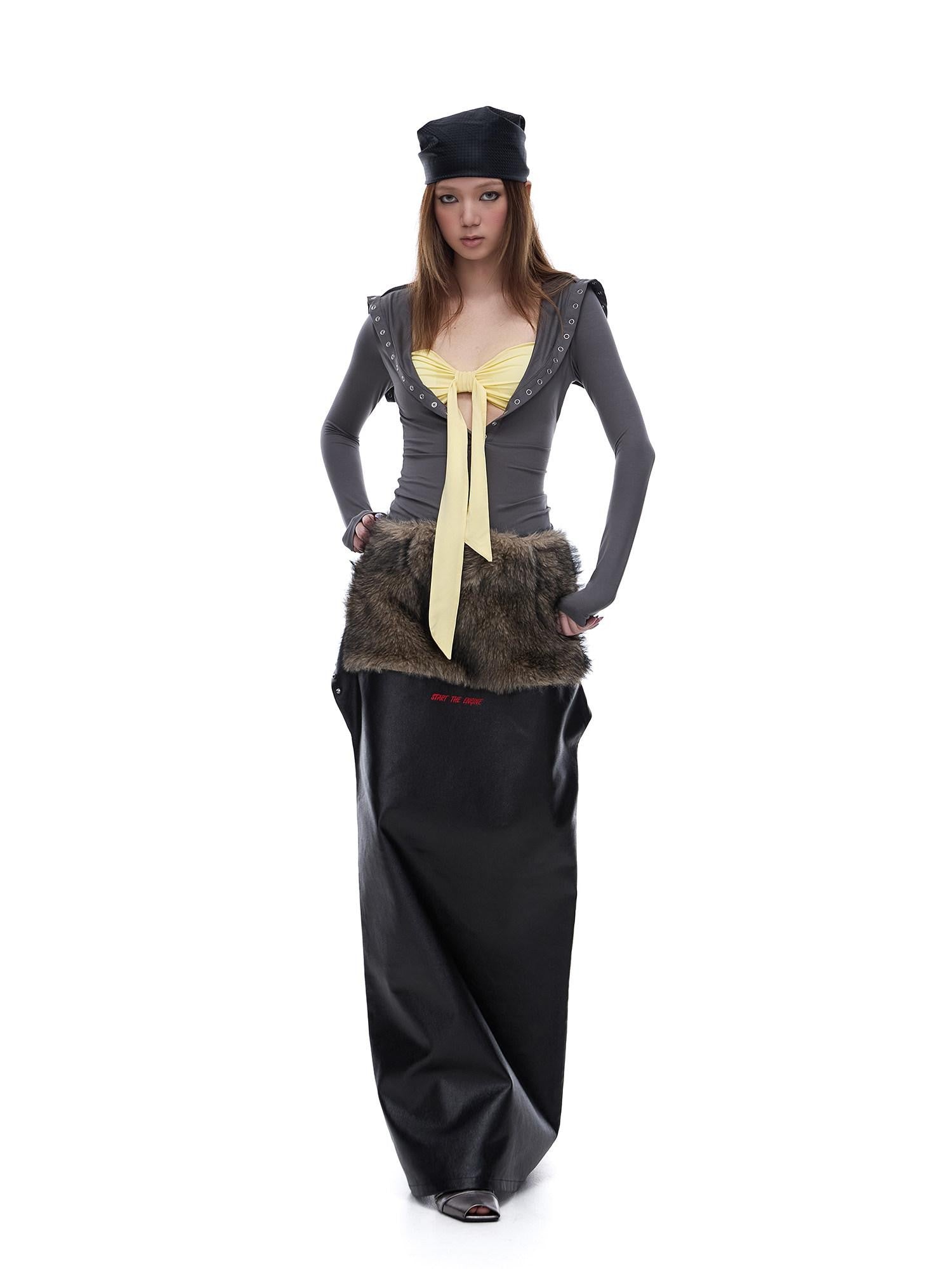 START THE ENGINE Grey Faux Two Piece Lapel Button Women's Lyocell Long Sleeve T-shirts