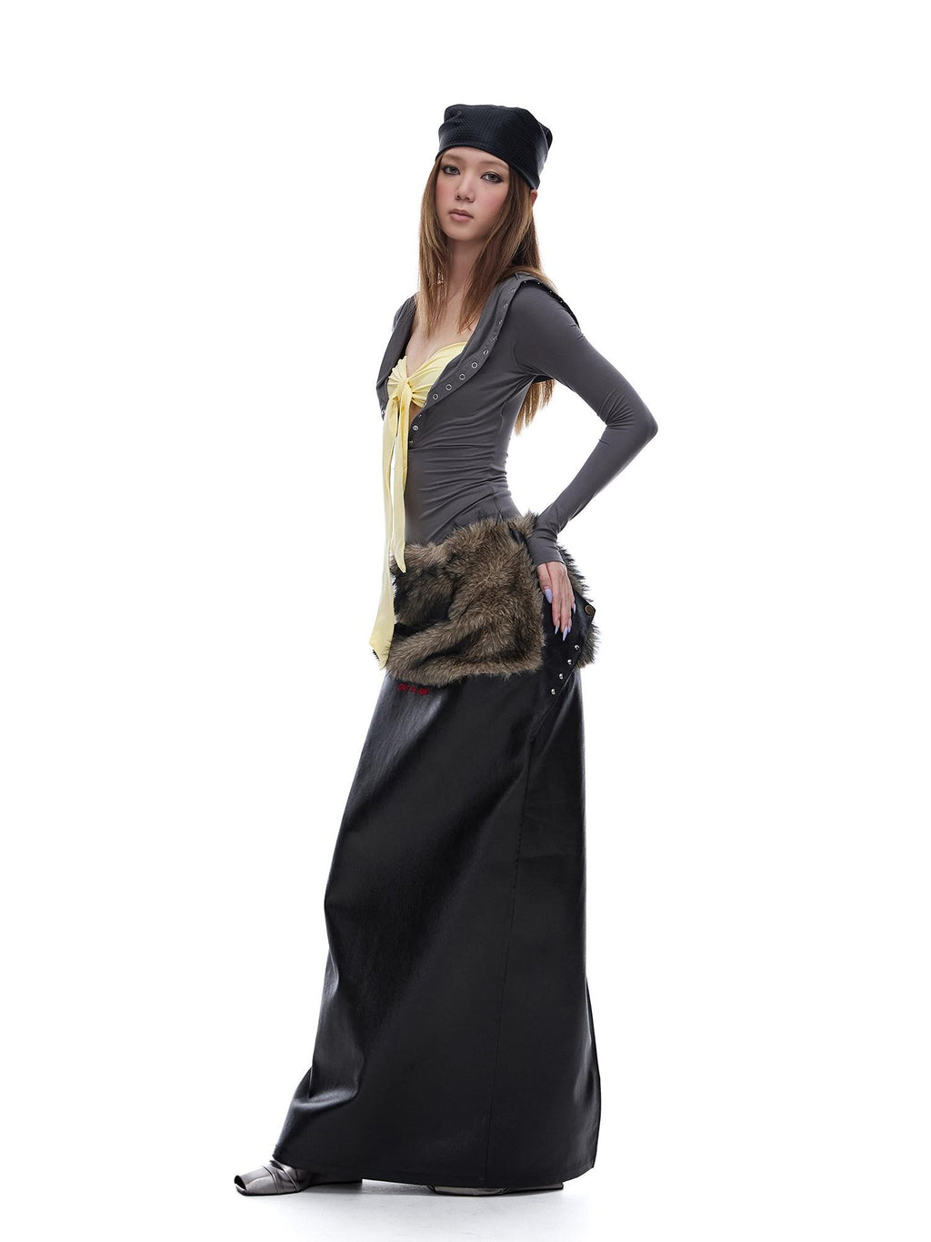 START THE ENGINE Grey Faux Two Piece Lapel Button Women's Lyocell Long Sleeve T-shirts