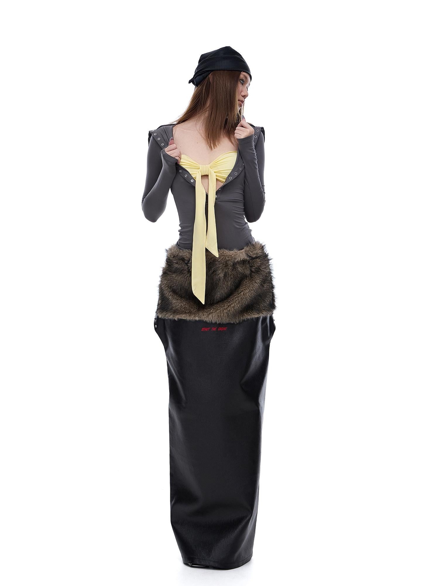 START THE ENGINE Grey Faux Two Piece Lapel Button Women's Lyocell Long Sleeve T-shirts