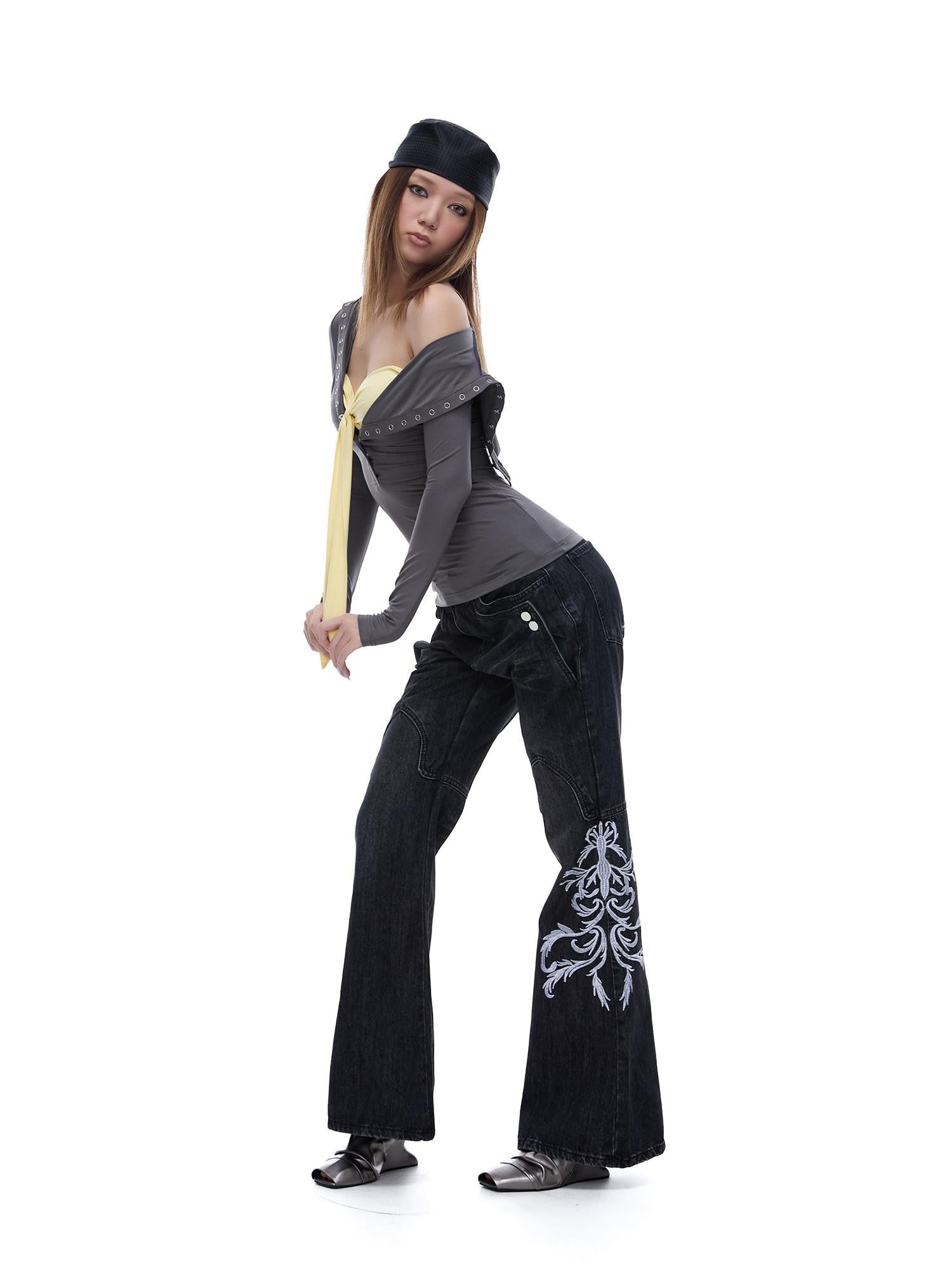 START THE ENGINE Grey Faux Two Piece Lapel Button Women's Lyocell Long Sleeve T-shirts