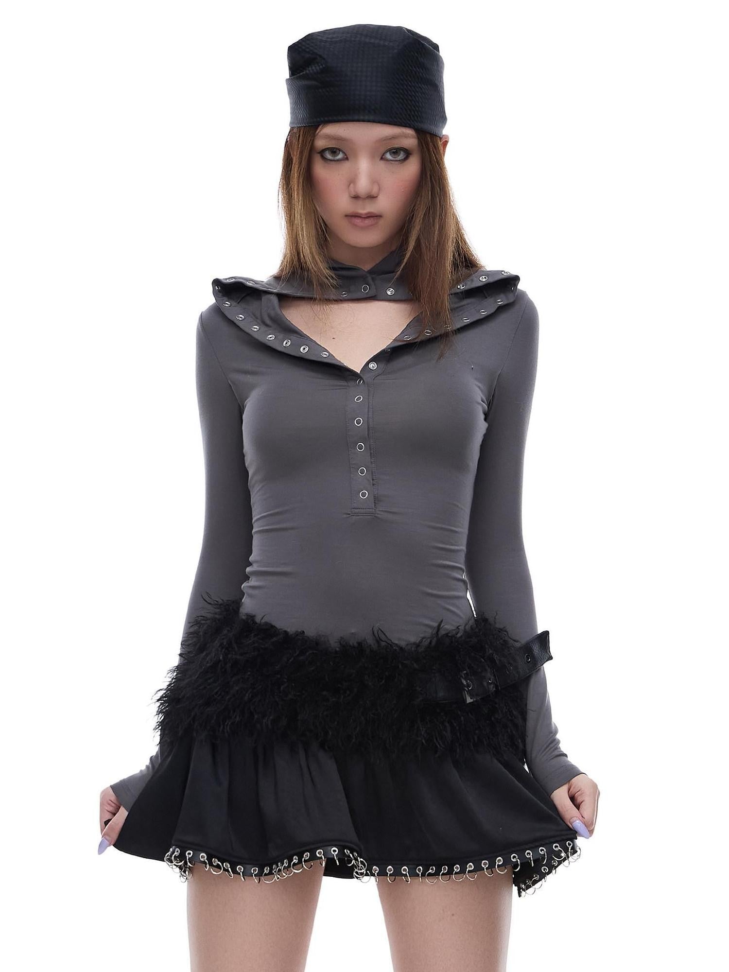 START THE ENGINE Grey Faux Two Piece Lapel Button Women's Lyocell Long Sleeve T-shirts