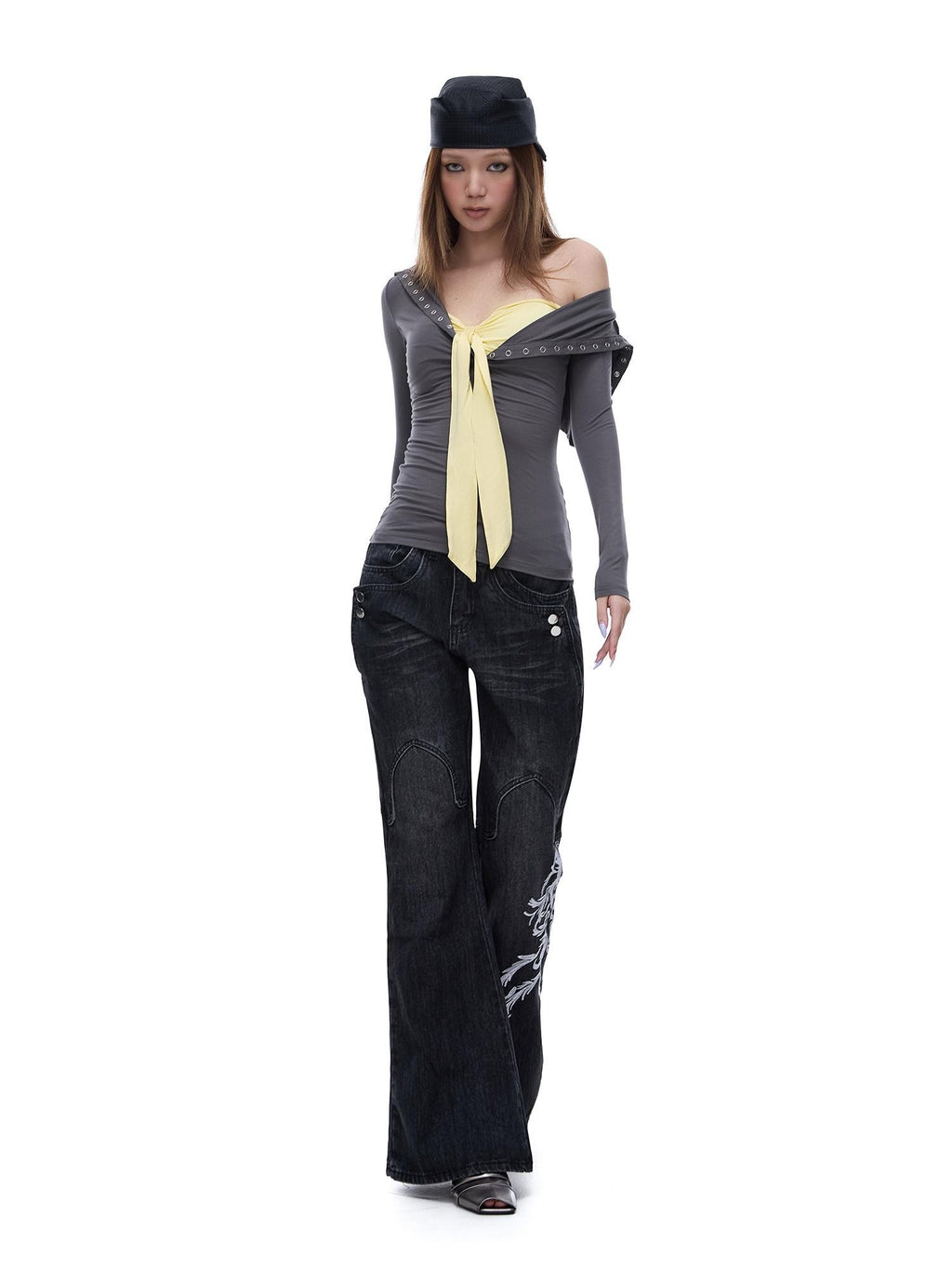 START THE ENGINE Grey Faux Two Piece Lapel Button Women's Lyocell Long Sleeve T-shirts