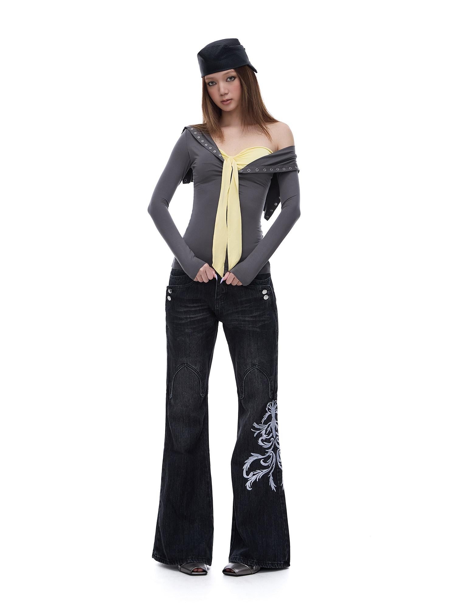 START THE ENGINE Grey Faux Two Piece Lapel Button Women's Lyocell Long Sleeve T-shirts