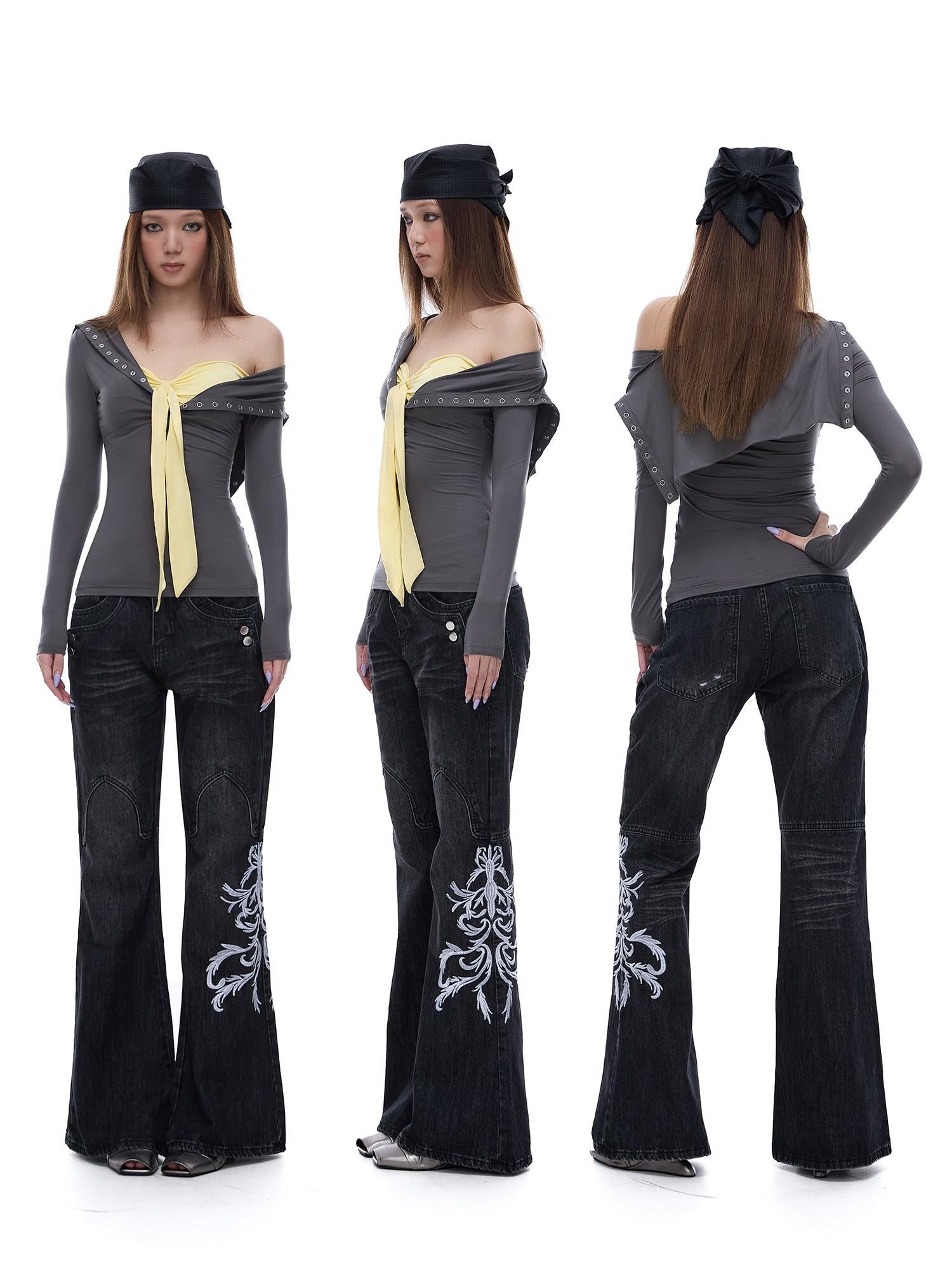 START THE ENGINE Grey Faux Two Piece Lapel Button Women's Lyocell Long Sleeve T-shirts