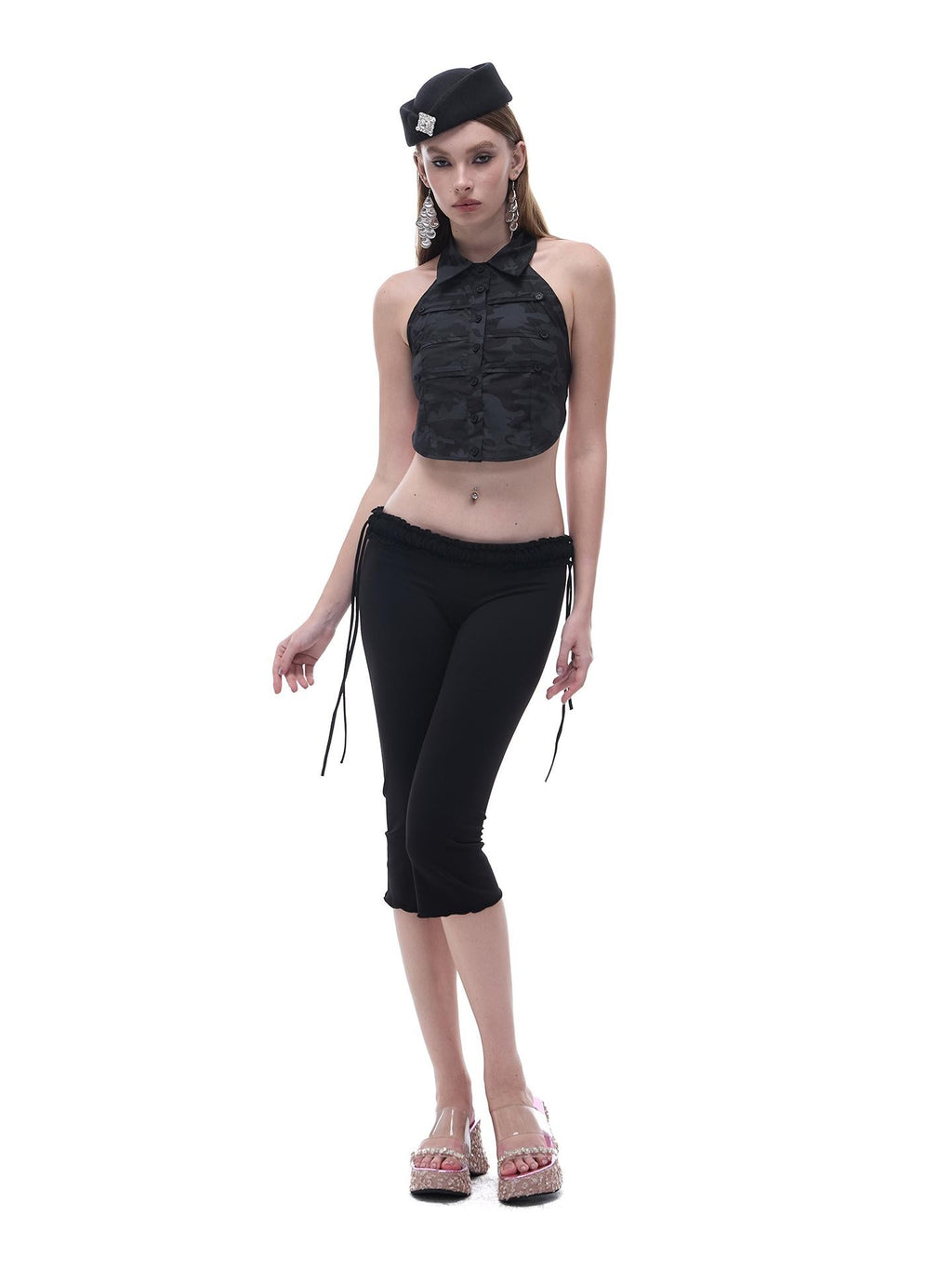 START THE ENGINE High Elastic Drawstring Lace Trim Low Rise Slim Fit Women's Nylon Chino Shorts