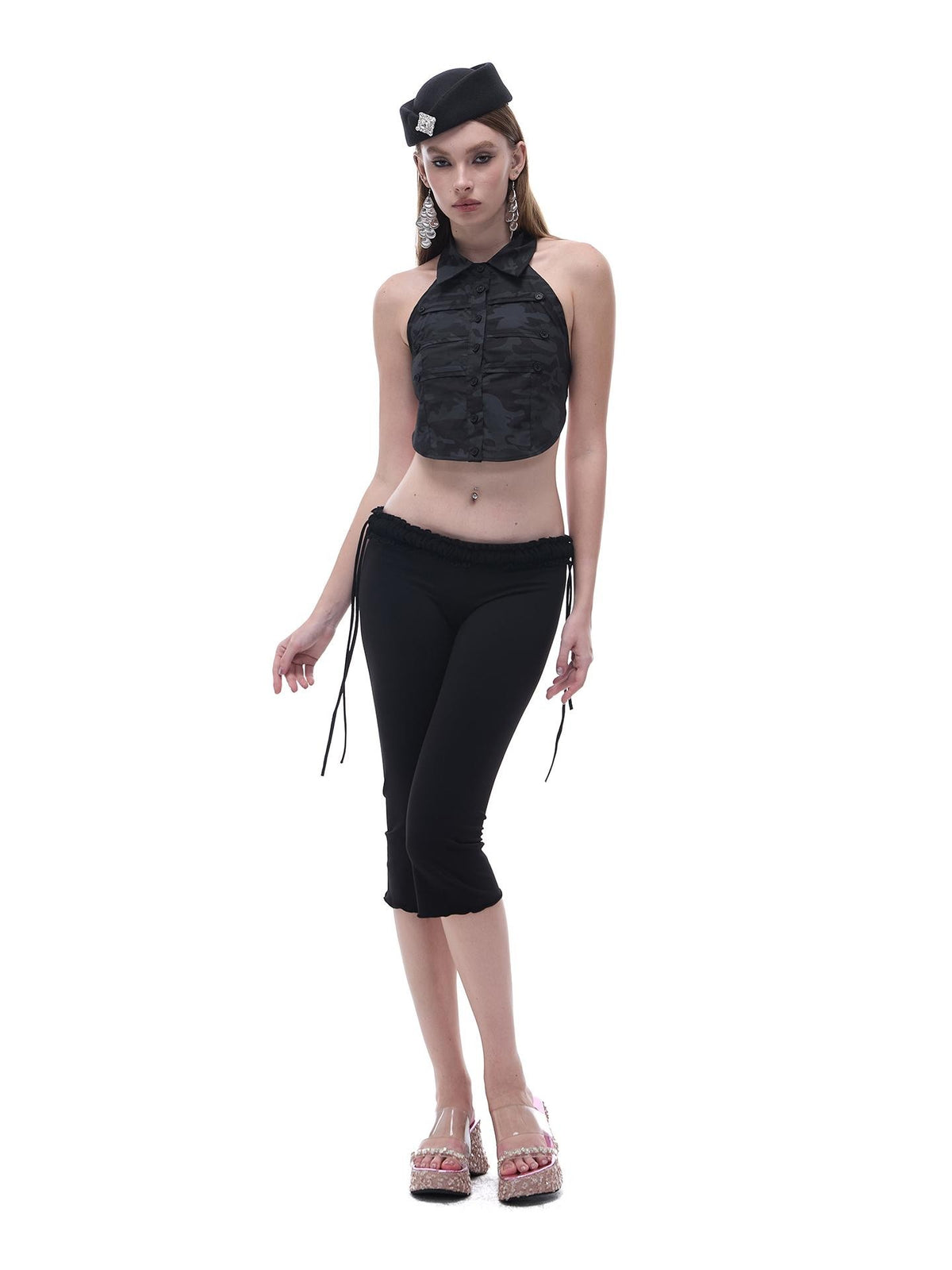 START THE ENGINE High Elastic Drawstring Lace Trim Low Rise Slim Fit Women's Nylon Chino Shorts