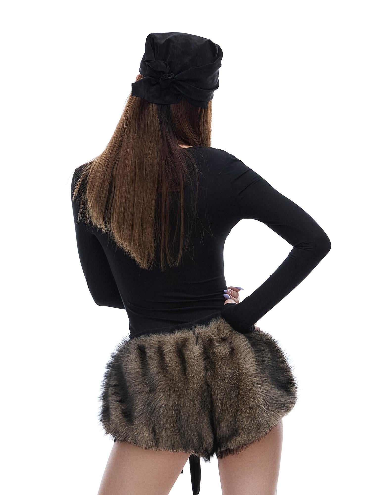 START THE ENGINE Hot Girl Low Rise Drawstring Raw Edge Women's Eco Faux Fur Hot Pants
