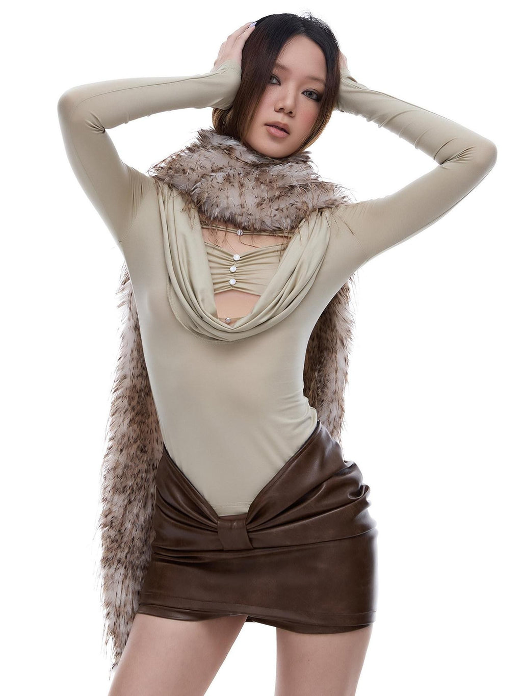 START THE ENGINE Hot Girl Swing Collar Faux Layered Women's Lyocell Long Sleeve T-shirts