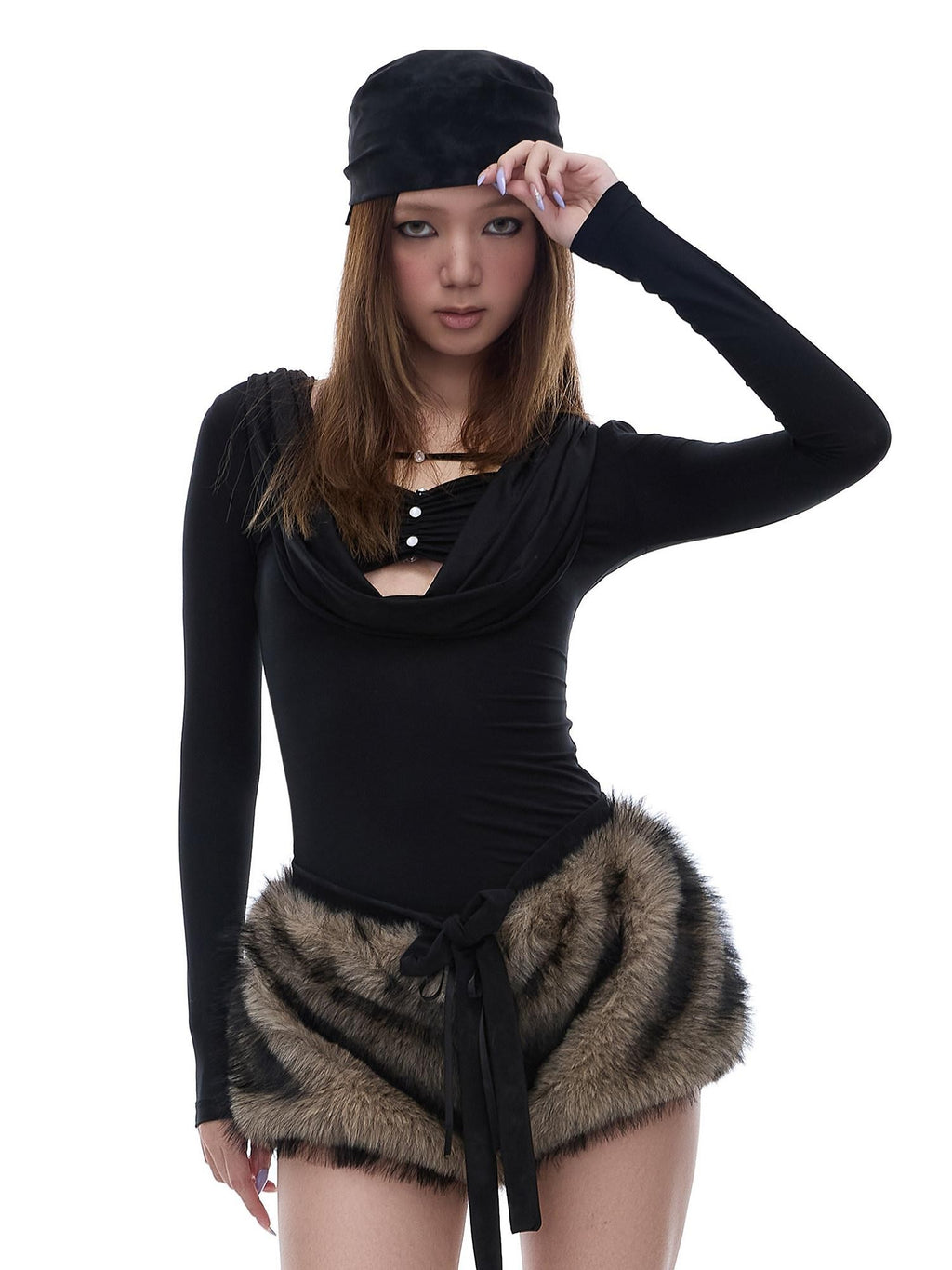 START THE ENGINE Hot Girl Swing Collar Faux Layered Women's Lyocell Long Sleeve T-shirts