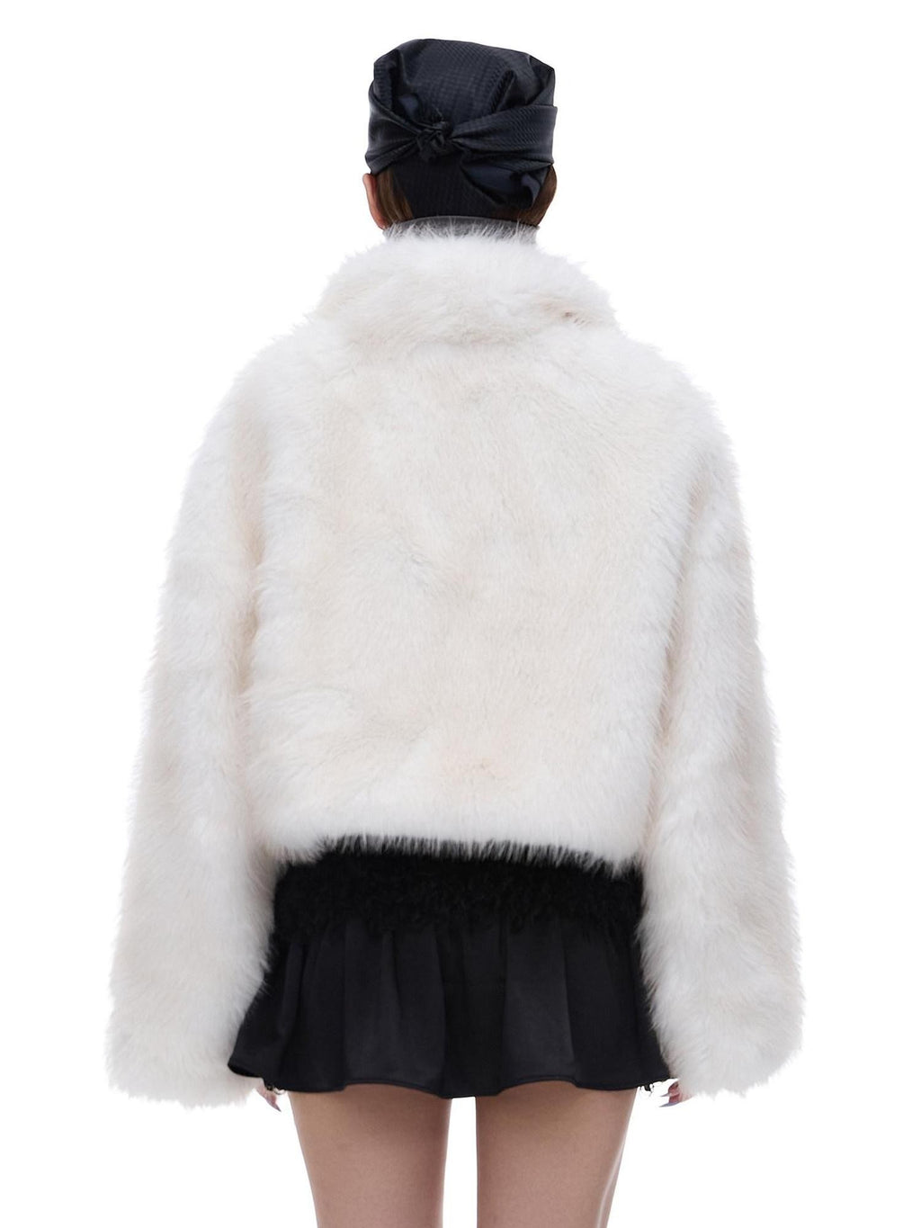 START THE ENGINE Ivory Stand Collar Short Bonded Faux Leather Fur Women's Eco Faux Fur Coats